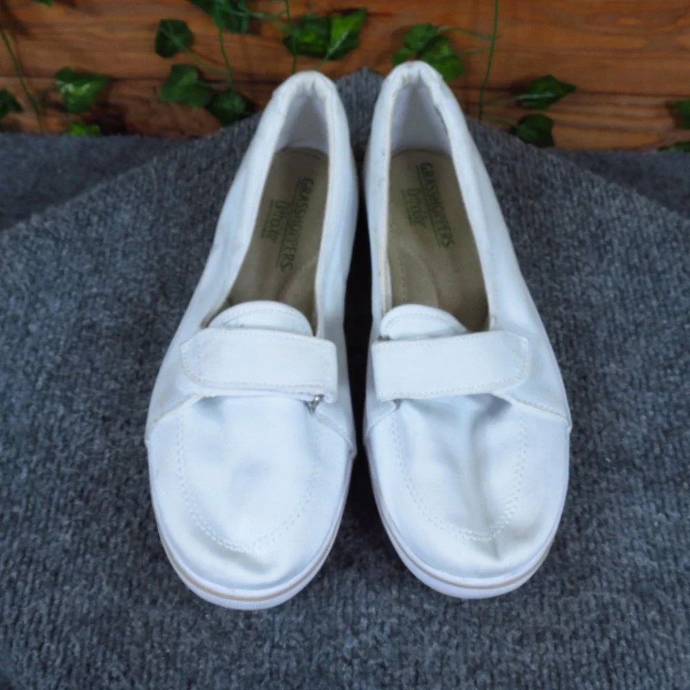 Grasshoppers EF52824 Women Slip On Sneaker Size 7.5 Wide Walking White Textile